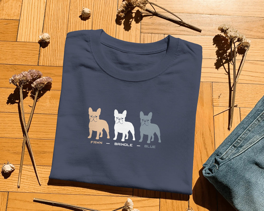 French Bulldog Colours T-Shirt | Fawn Brindle Blue Frenchie Gift | UK-Made Heavyweight Cotton Tee