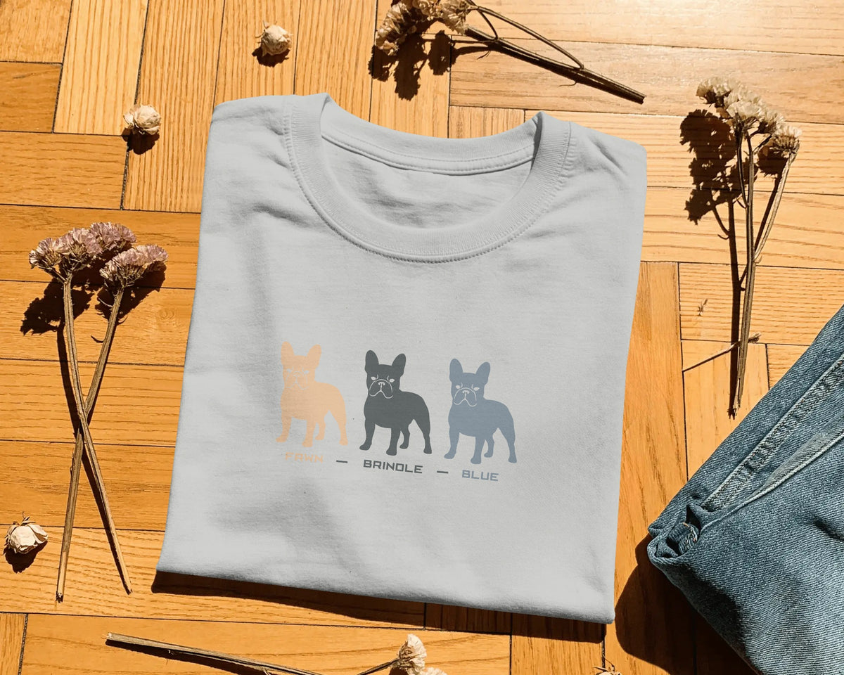 French Bulldog Colours T-Shirt | Fawn Brindle Blue Frenchie Gift | UK-Made Heavyweight Cotton Tee