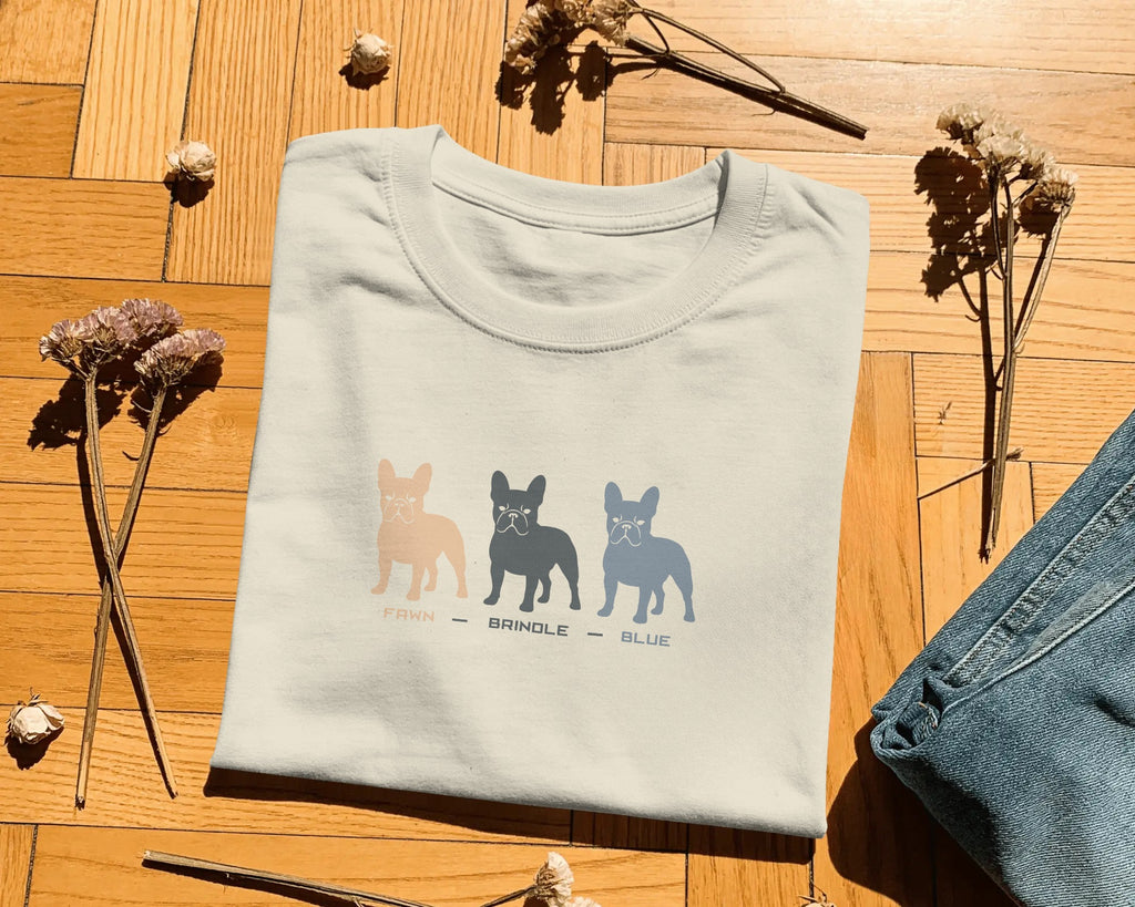 French Bulldog Colours T-Shirt | Fawn Brindle Blue Frenchie Gift | UK-Made Heavyweight Cotton Tee