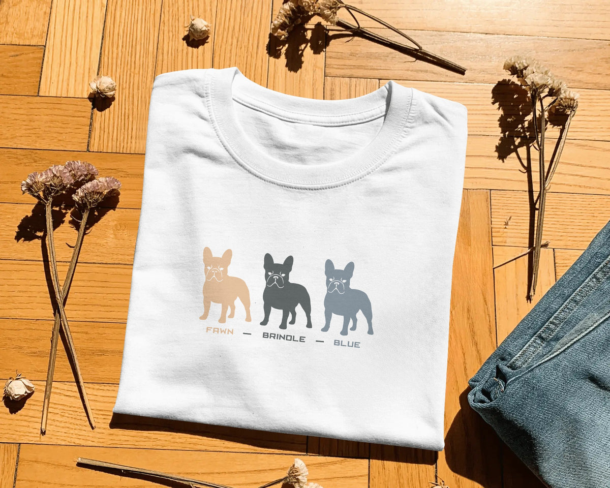 French Bulldog Colours T-Shirt | Fawn Brindle Blue Frenchie Gift | UK-Made Heavyweight Cotton Tee