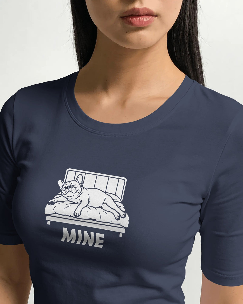 Mine. Bed-Stealing French Bulldog T-Shirt | Funny Frenchie Owner Gift | Heavyweight UK-Made Cotton Tee