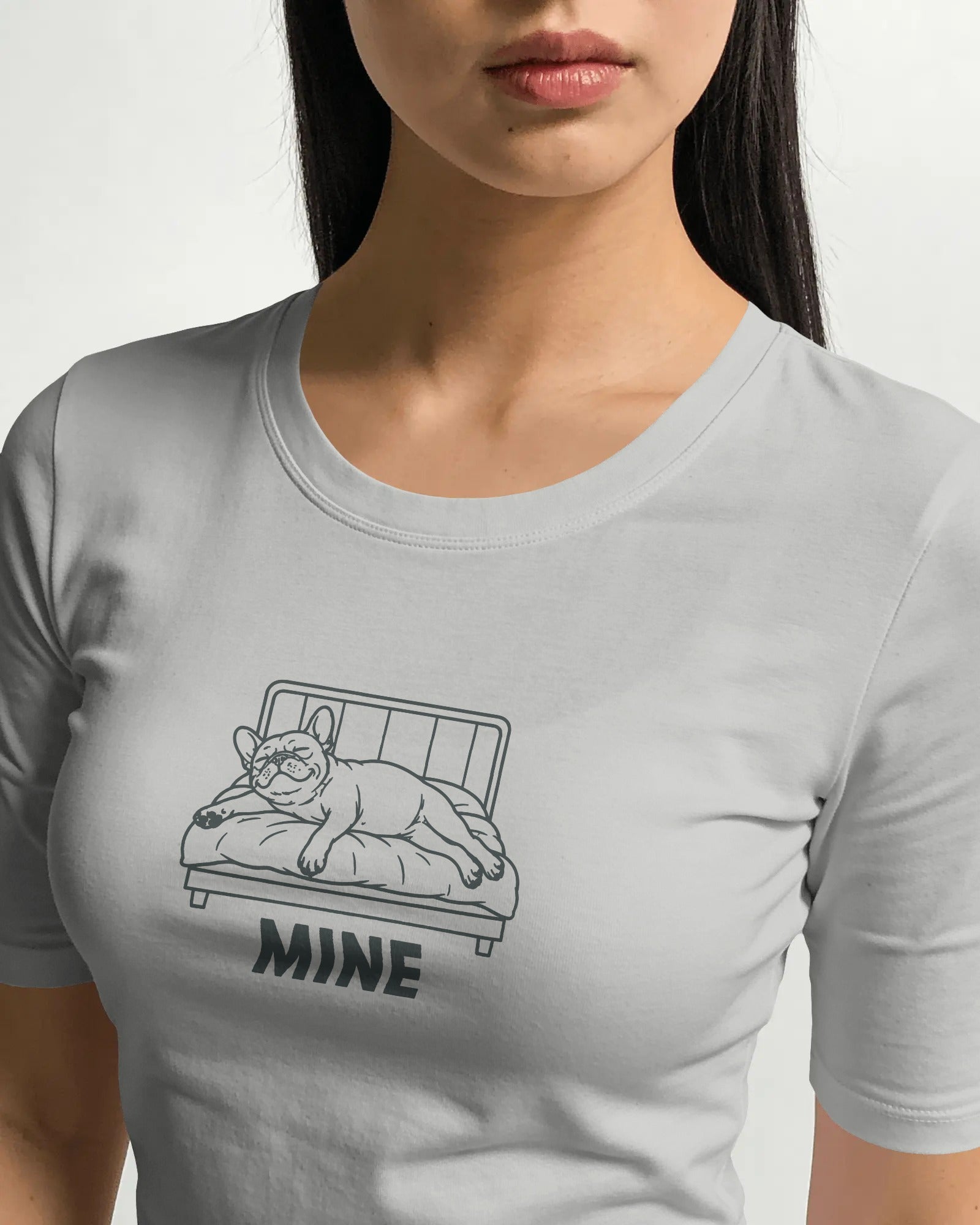 Mine. Bed-Stealing French Bulldog T-Shirt | Funny Frenchie Owner Gift | Heavyweight UK-Made Cotton Tee