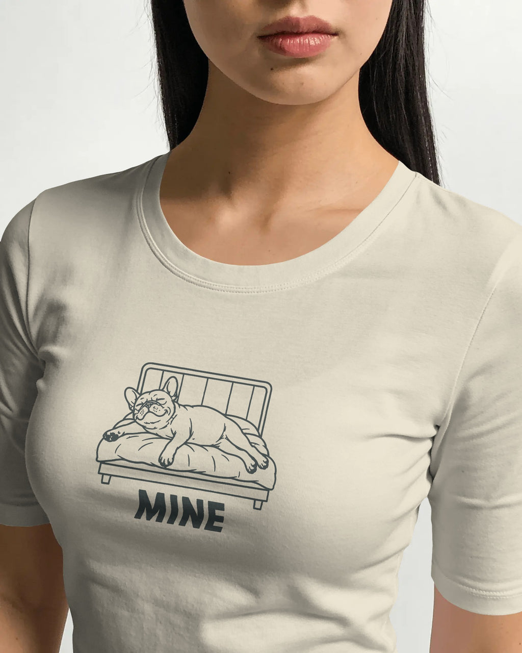 Mine. Bed-Stealing French Bulldog T-Shirt | Funny Frenchie Owner Gift | Heavyweight UK-Made Cotton Tee