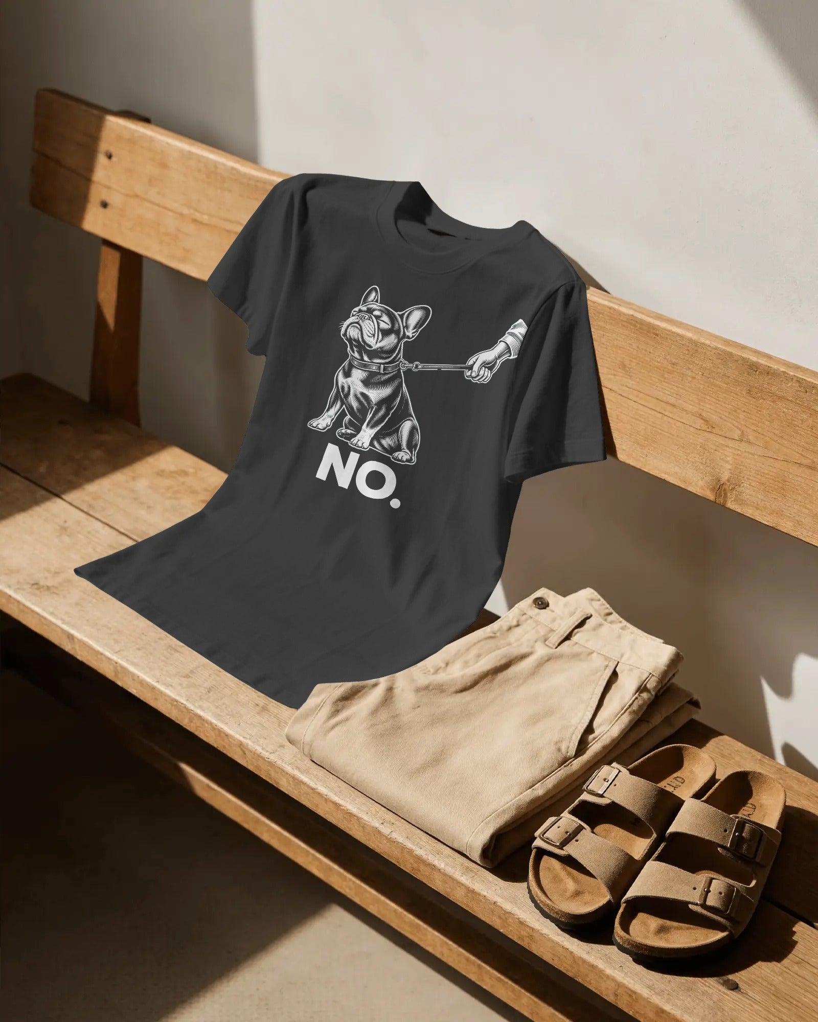 No. Stubborn French Bulldog T-Shirt | Funny Frenchie Owner Gift | Heavyweight UK-Made Cotton Tee