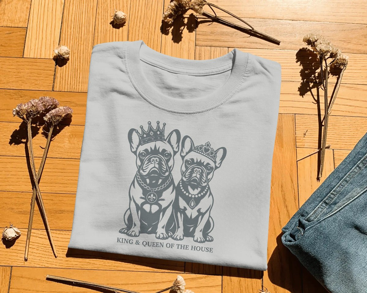 King & Queen French Bulldog T-Shirt | Couples Frenchie Gift | UK-Made Heavyweight Cotton Tee