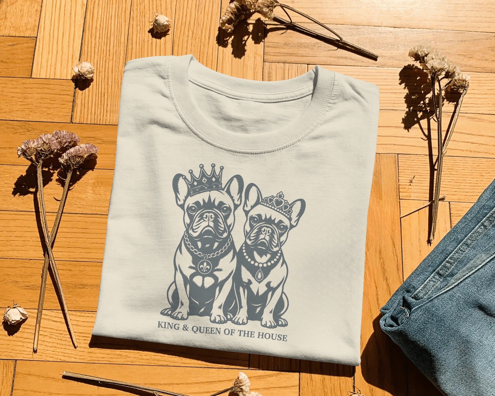 King & Queen French Bulldog T-Shirt | Couples Frenchie Gift | UK-Made Heavyweight Cotton Tee