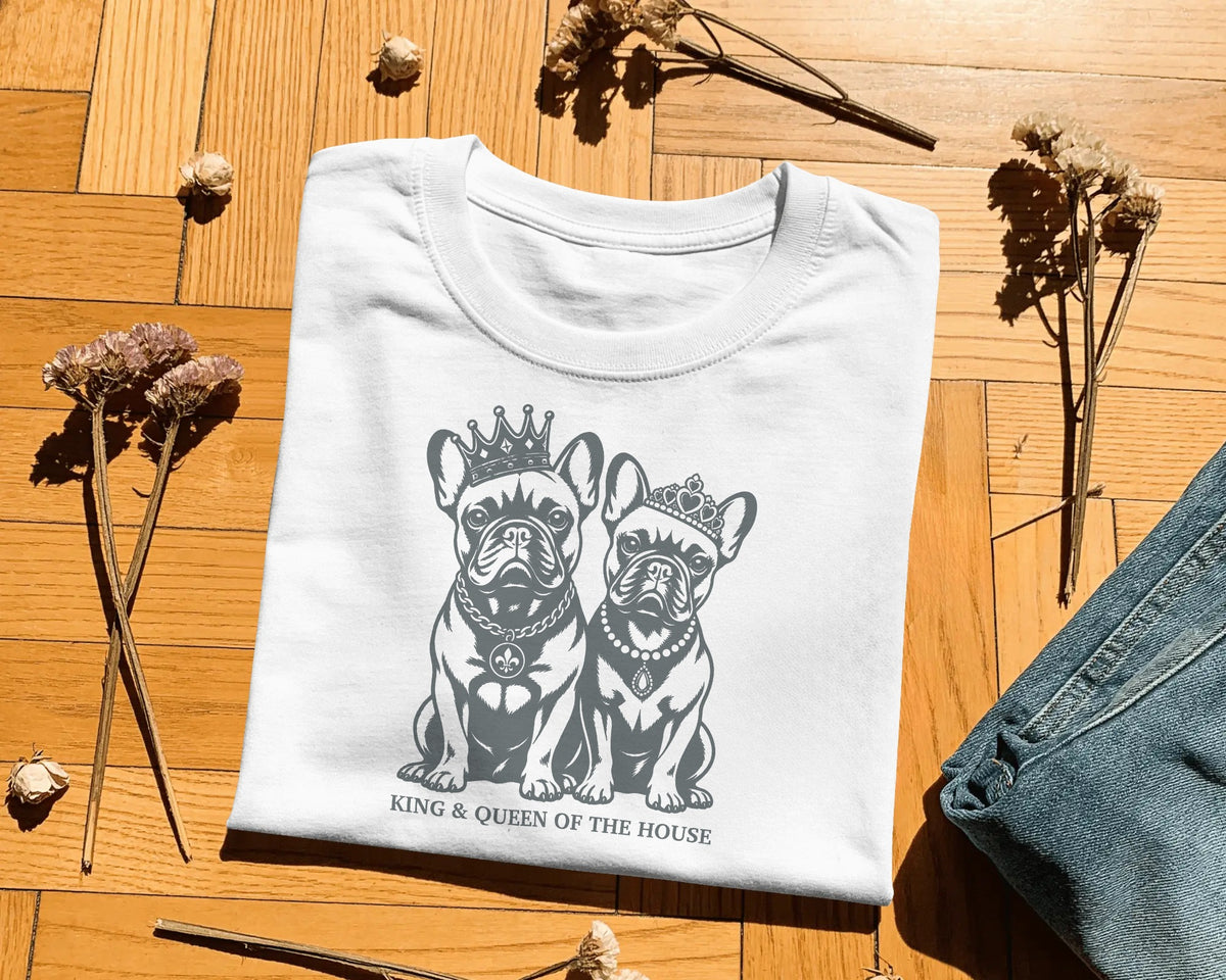 King & Queen French Bulldog T-Shirt | Couples Frenchie Gift | UK-Made Heavyweight Cotton Tee