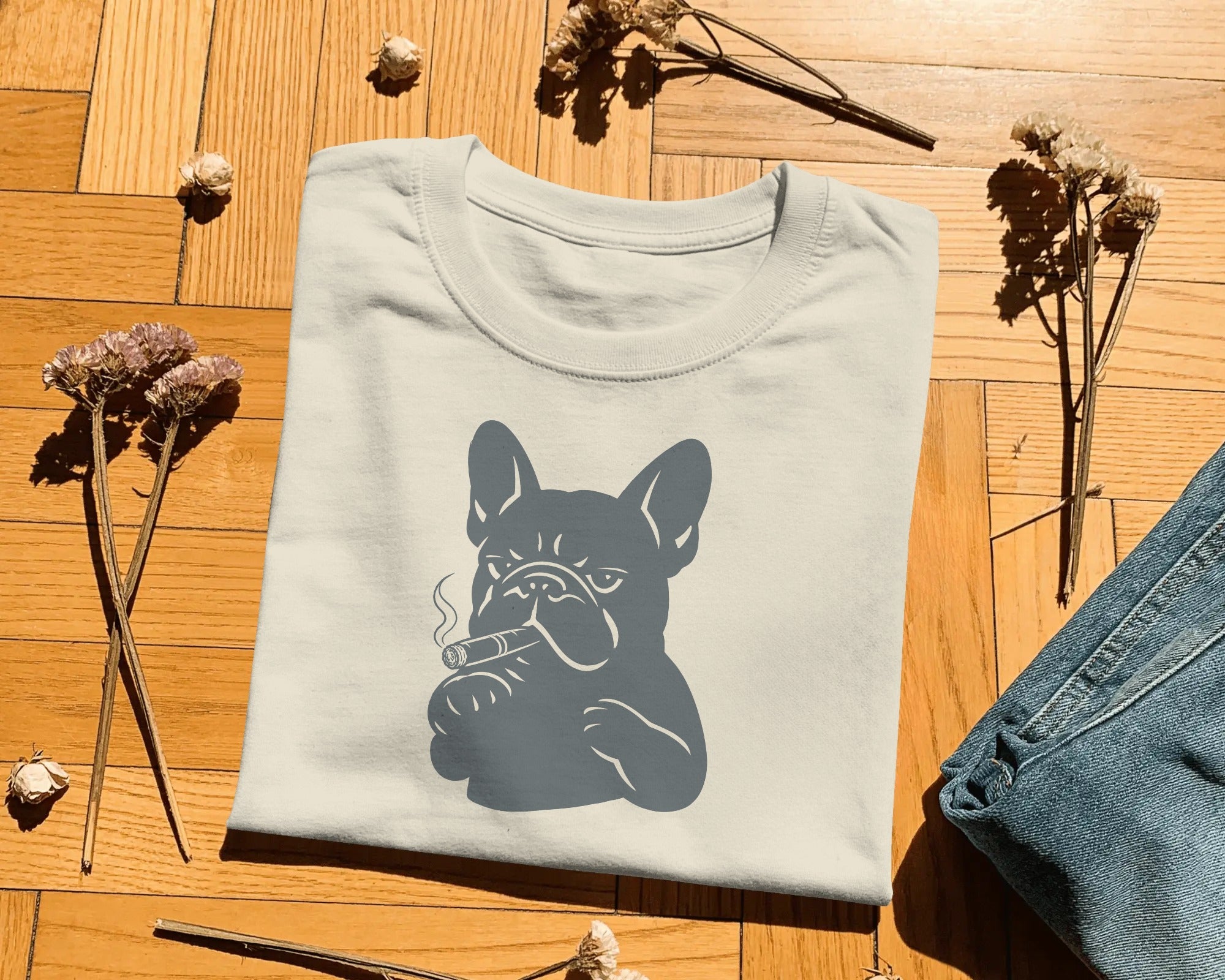 Cigar Frenchie T-Shirt | Funny French Bulldog Gift | UK-Made Heavyweight Cotton Tee