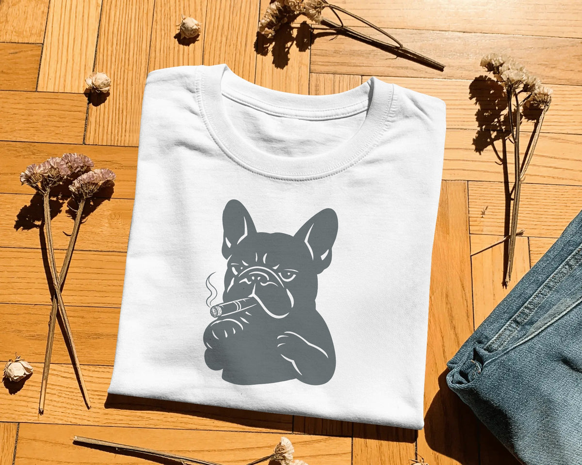 Cigar Frenchie T-Shirt | Funny French Bulldog Gift | UK-Made Heavyweight Cotton Tee