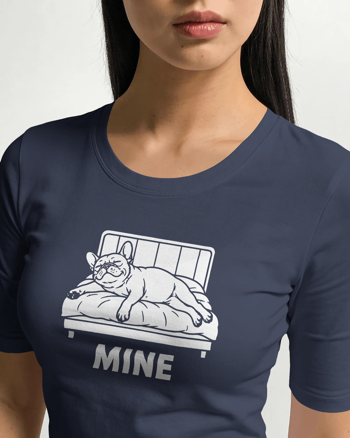 Mine. Bed-Stealing French Bulldog T-Shirt | Funny Frenchie Owner Gift | Heavyweight UK-Made Cotton Tee