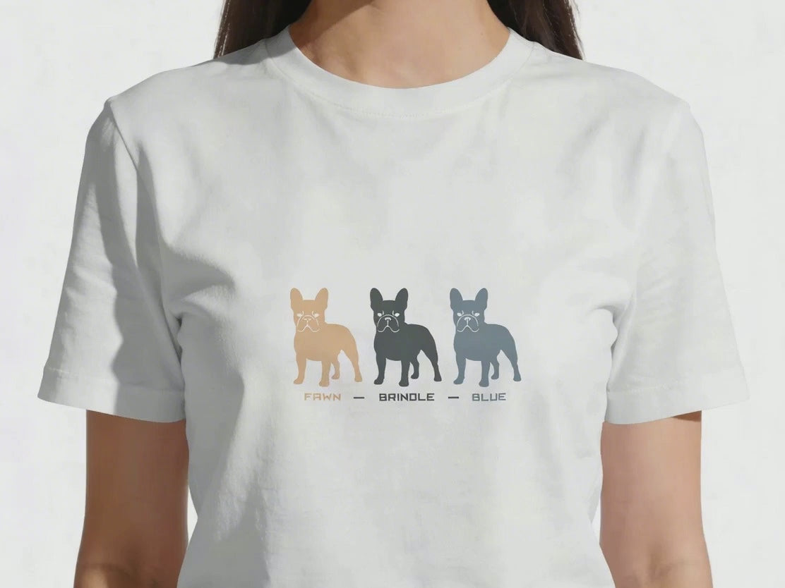 French Bulldog Colours T-Shirt | Fawn Brindle Blue Frenchie Gift | UK-Made Heavyweight Cotton Tee