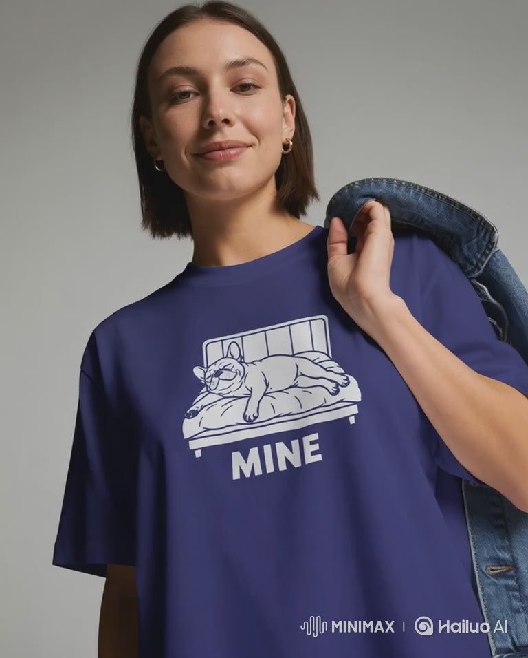 Mine. Bed-Stealing French Bulldog T-Shirt | Funny Frenchie Owner Gift | Heavyweight UK-Made Cotton Tee