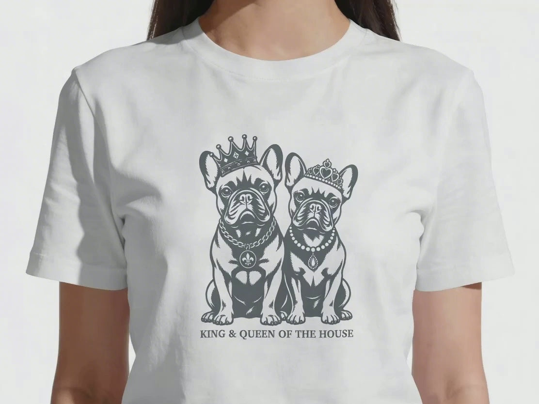 King & Queen French Bulldog T-Shirt | Couples Frenchie Gift | UK-Made Heavyweight Cotton Tee