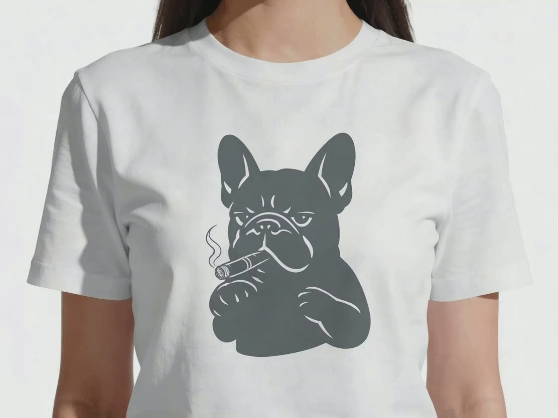 Cigar Frenchie T-Shirt | Funny French Bulldog Gift | UK-Made Heavyweight Cotton Tee