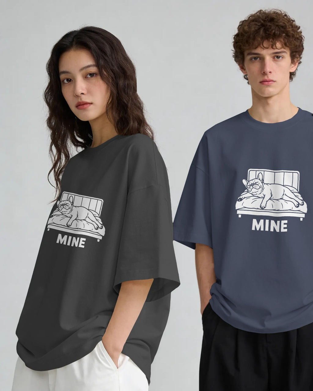 Mine. Bed-Stealing French Bulldog T-Shirt | Funny Frenchie Owner Gift | Heavyweight UK-Made Cotton Tee