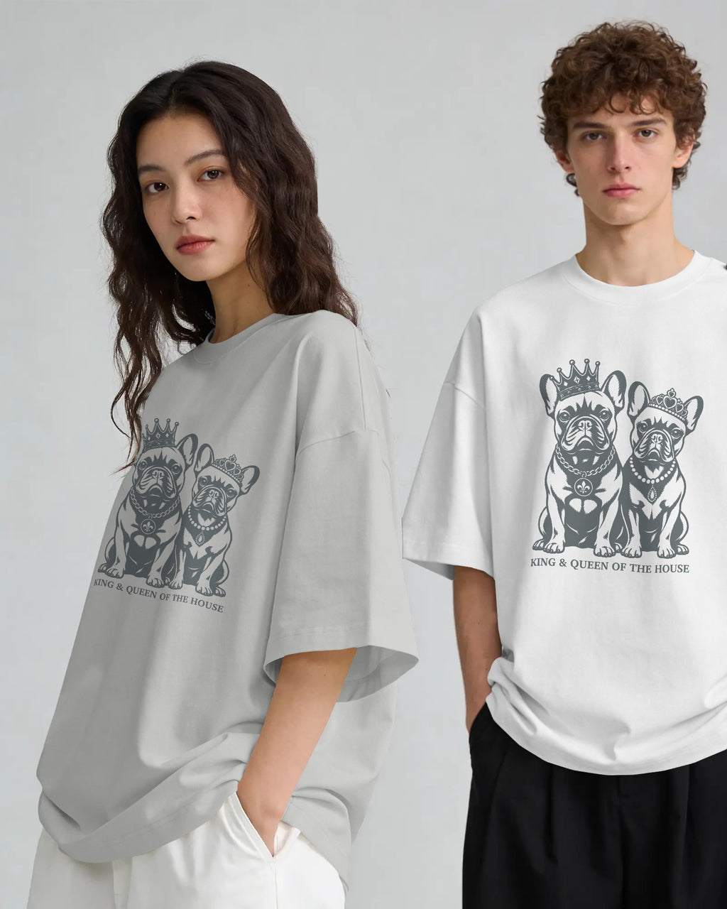 King & Queen French Bulldog T-Shirt | Couples Frenchie Gift | UK-Made Heavyweight Cotton Tee
